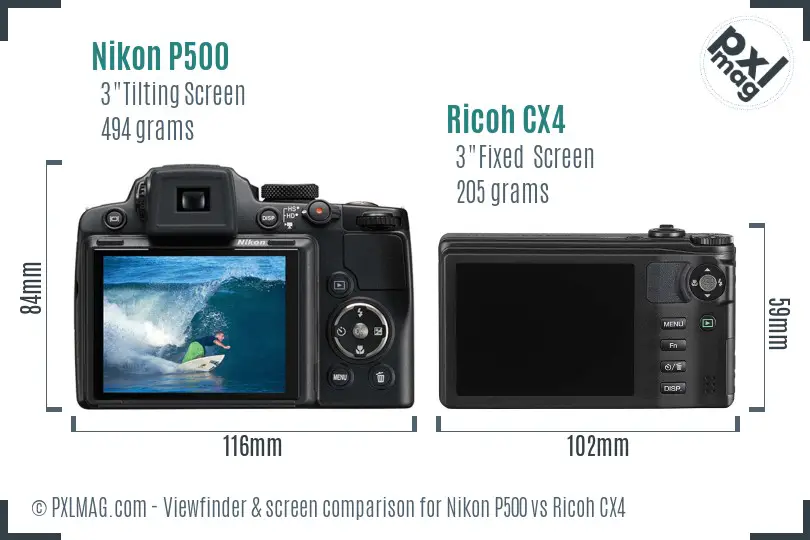 Nikon P500 vs Ricoh CX4 Screen and Viewfinder comparison