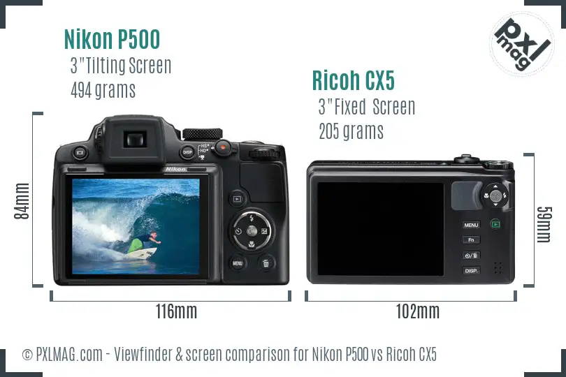 Nikon P500 vs Ricoh CX5 Screen and Viewfinder comparison Nikon P500 vs Ricoh CX5 Screen and Viewfinder comparison