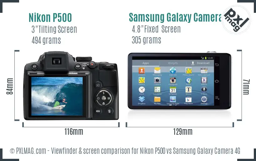 Nikon P500 vs Samsung Galaxy Camera 4G Screen and Viewfinder comparison