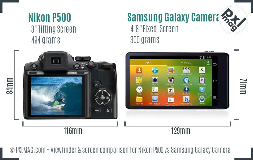Nikon P500 vs Samsung Galaxy Camera Screen and Viewfinder comparison Nikon P500 vs Samsung Galaxy Camera Screen and Viewfinder comparison
