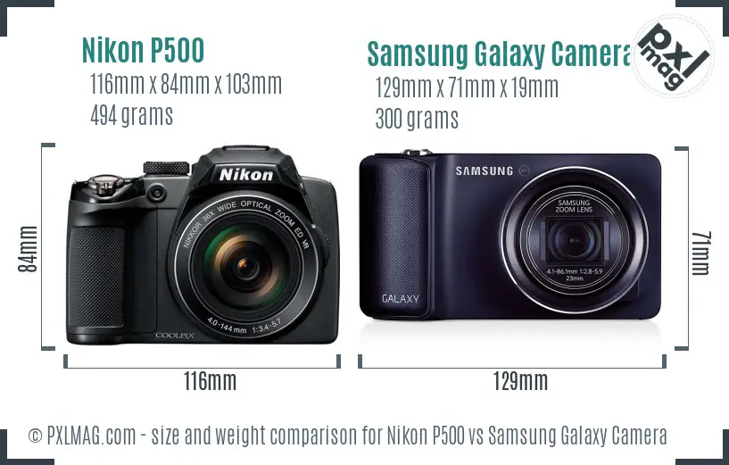 Nikon P500 vs Samsung Galaxy Camera size comparison Nikon P500 vs Samsung Galaxy Camera size comparison