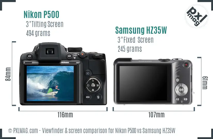 Nikon P500 vs Samsung HZ35W Screen and Viewfinder comparison