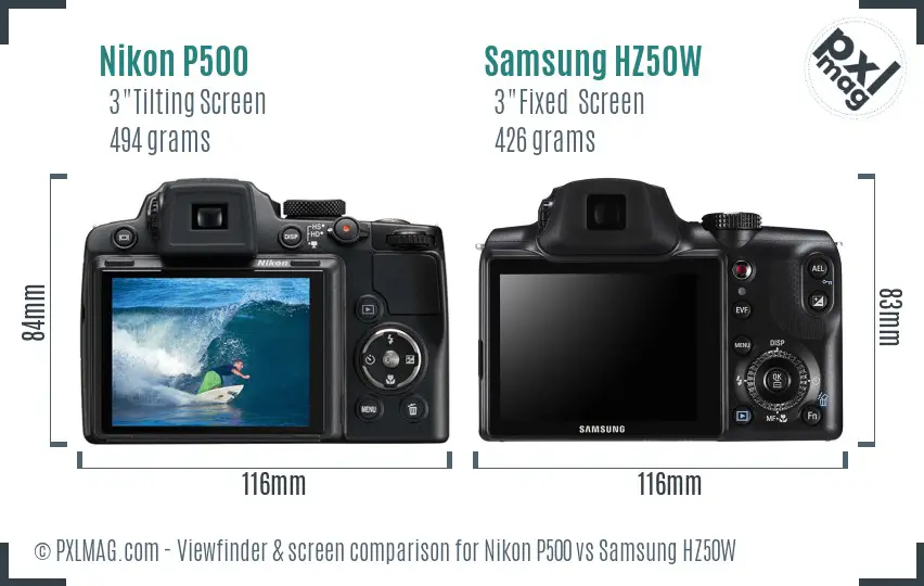 Nikon P500 vs Samsung HZ50W Screen and Viewfinder comparison