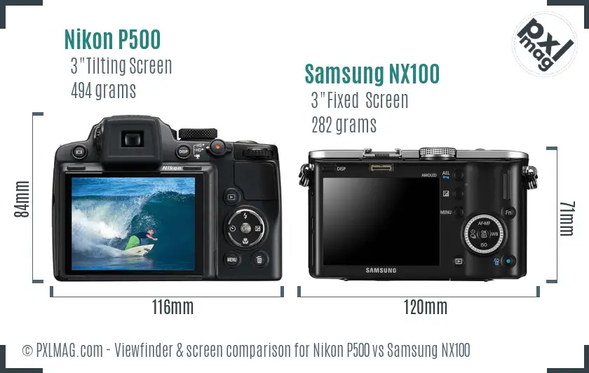 Nikon P500 vs Samsung NX100 Screen and Viewfinder comparison