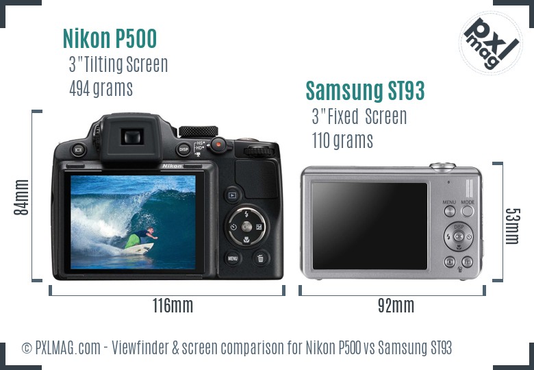 Nikon P500 vs Samsung ST93 Screen and Viewfinder comparison