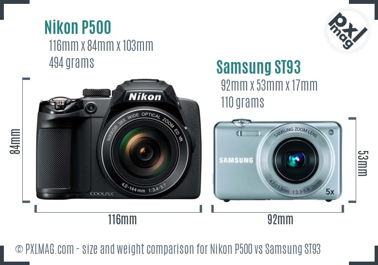 Nikon P500 vs Samsung ST93 size comparison