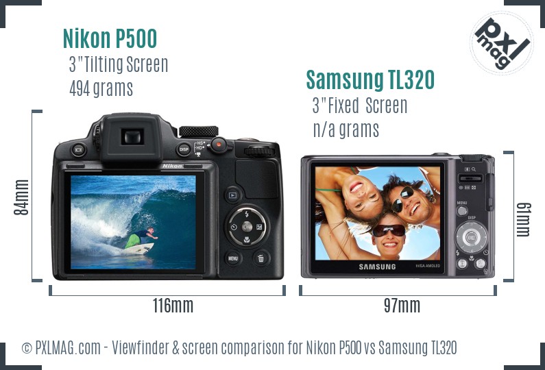 Nikon P500 vs Samsung TL320 Screen and Viewfinder comparison