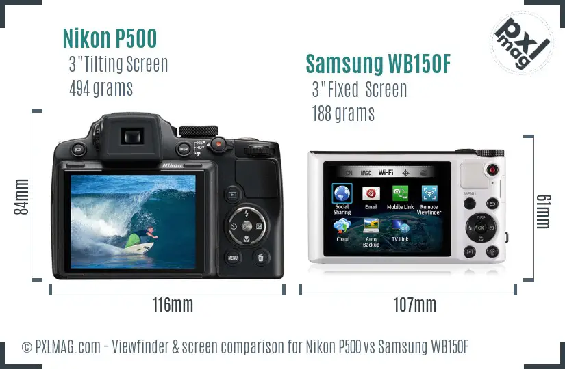 Nikon P500 vs Samsung WB150F Screen and Viewfinder comparison