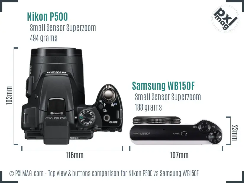 Nikon P500 vs Samsung WB150F top view buttons comparison
