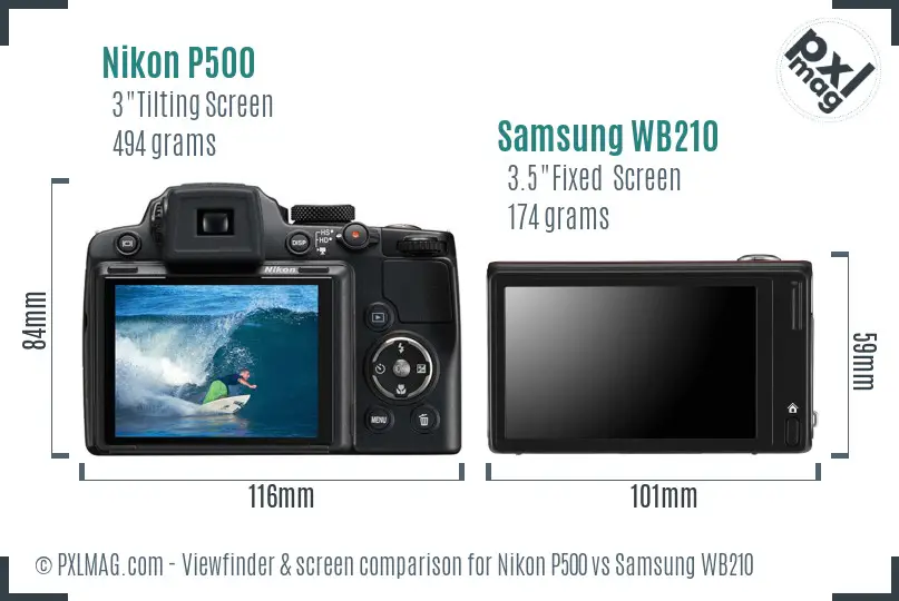 Nikon P500 vs Samsung WB210 Screen and Viewfinder comparison