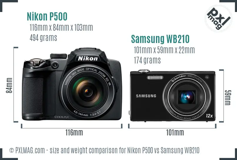 Nikon P500 vs Samsung WB210 size comparison