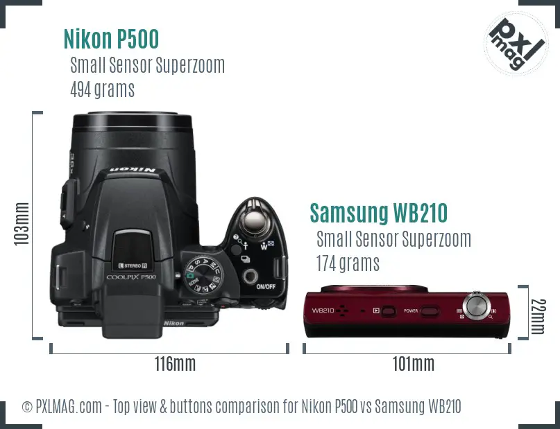 Nikon P500 vs Samsung WB210 top view buttons comparison