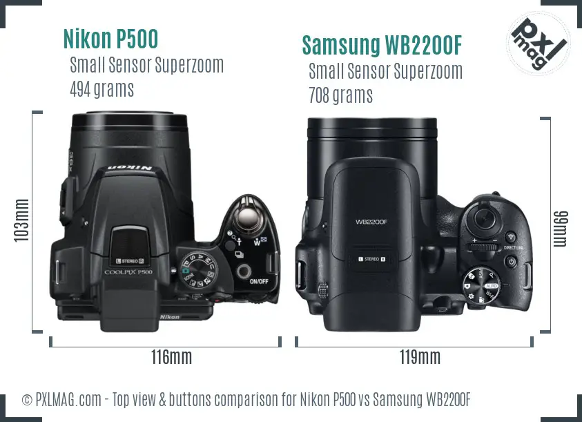 Nikon P500 vs Samsung WB2200F top view buttons comparison