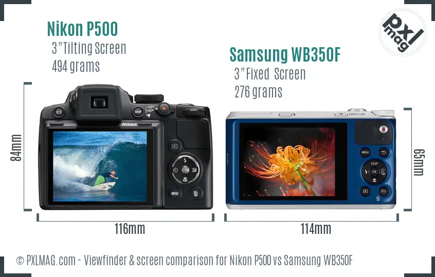 Nikon P500 vs Samsung WB350F Screen and Viewfinder comparison