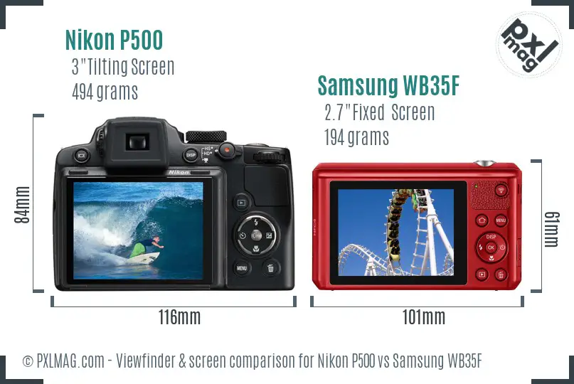 Nikon P500 vs Samsung WB35F Screen and Viewfinder comparison