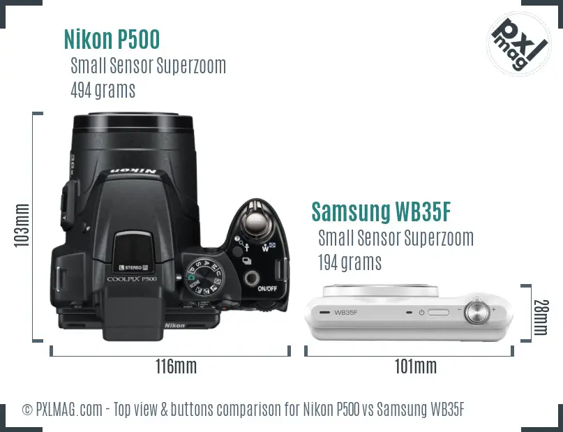Nikon P500 vs Samsung WB35F top view buttons comparison