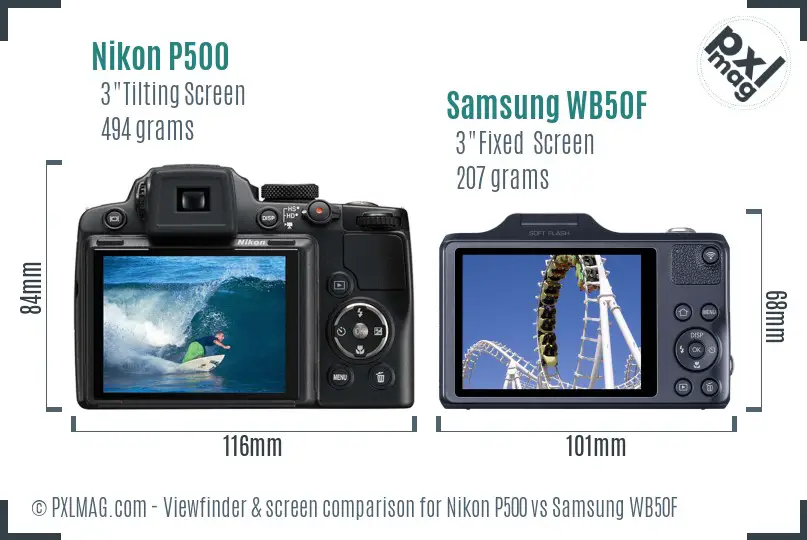 Nikon P500 vs Samsung WB50F Screen and Viewfinder comparison