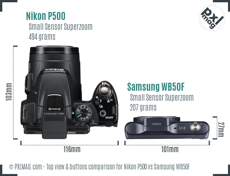 Nikon P500 vs Samsung WB50F top view buttons comparison