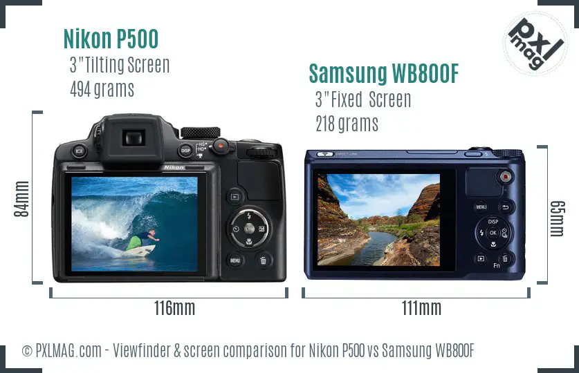 Nikon P500 vs Samsung WB800F Screen and Viewfinder comparison