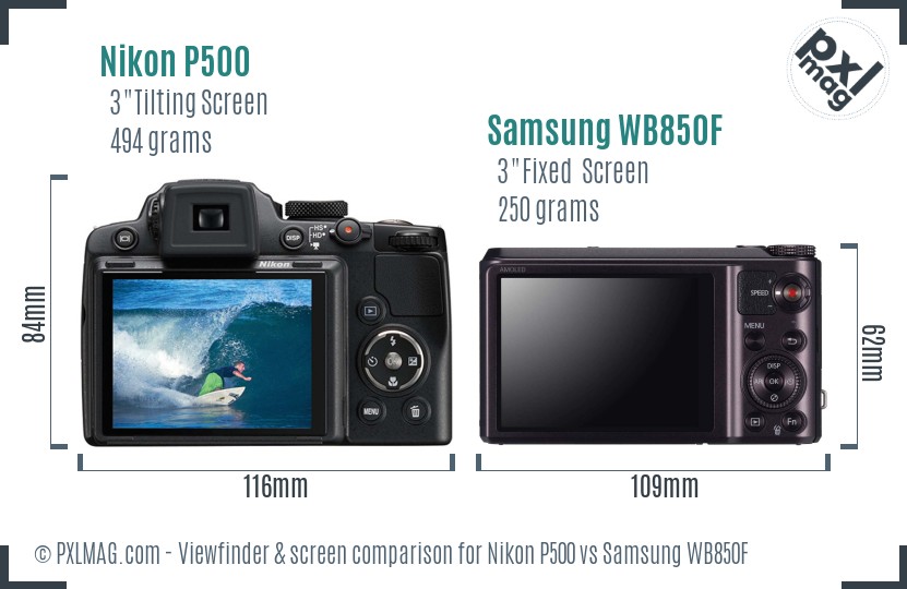 Nikon P500 vs Samsung WB850F Screen and Viewfinder comparison