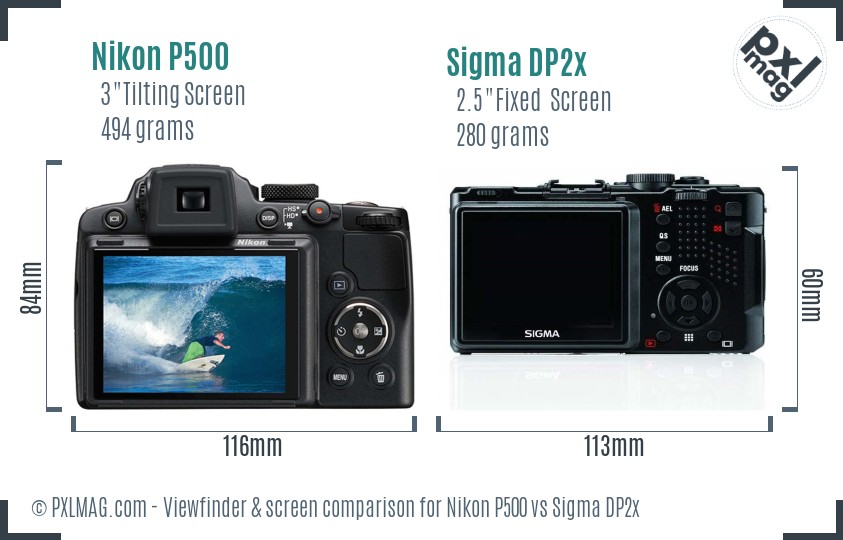Nikon P500 vs Sigma DP2x Screen and Viewfinder comparison