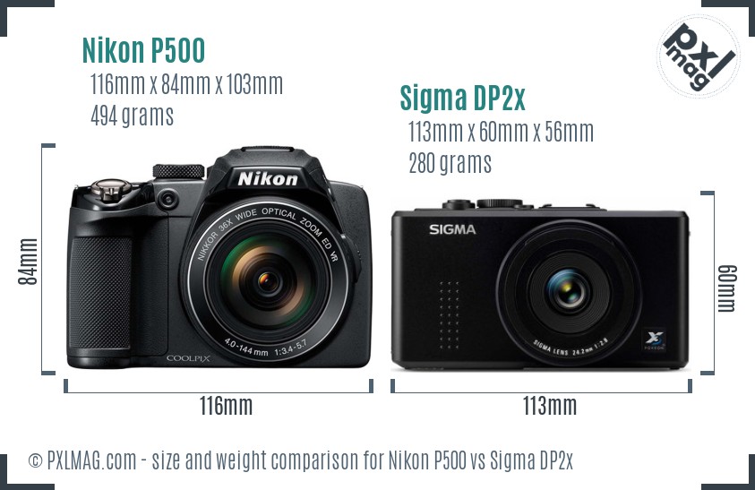 Nikon P500 vs Sigma DP2x size comparison Nikon P500 vs Sigma DP2x size comparison