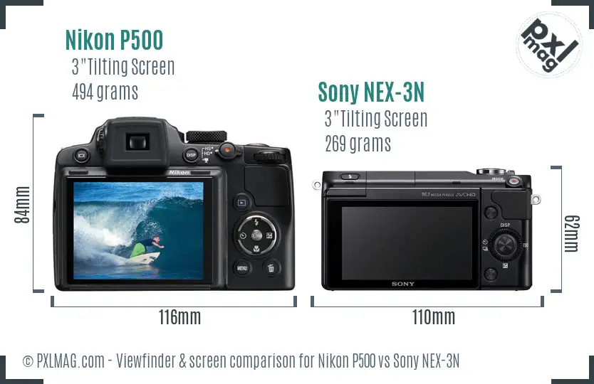 Nikon P500 vs Sony NEX-3N Screen and Viewfinder comparison