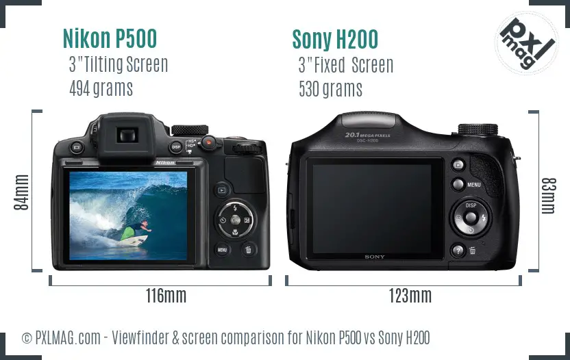 Nikon P500 vs Sony H200 Screen and Viewfinder comparison
