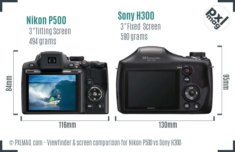 Nikon P500 vs Sony H300 Screen and Viewfinder comparison