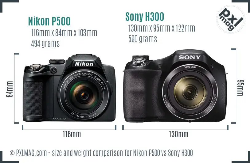 Nikon P500 vs Sony H300 size comparison