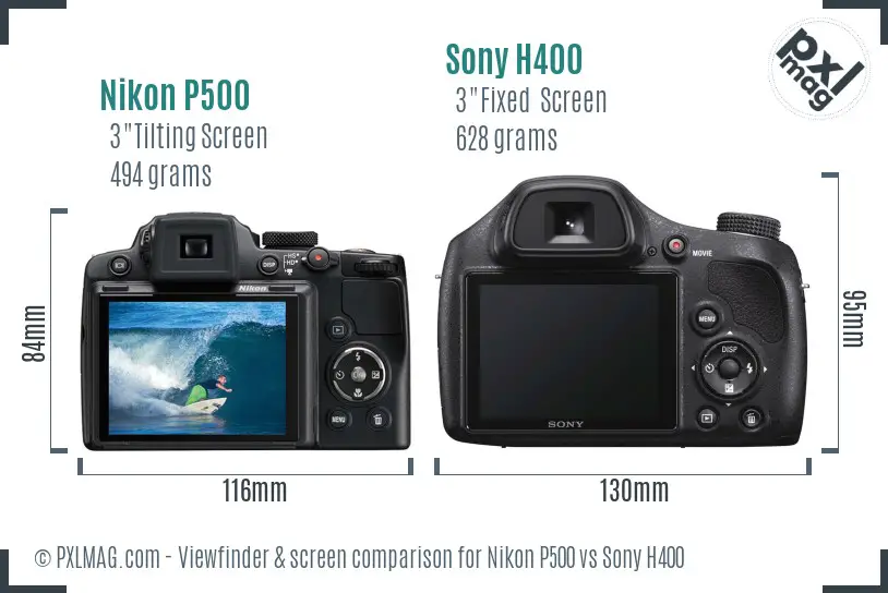 Nikon P500 vs Sony H400 Screen and Viewfinder comparison