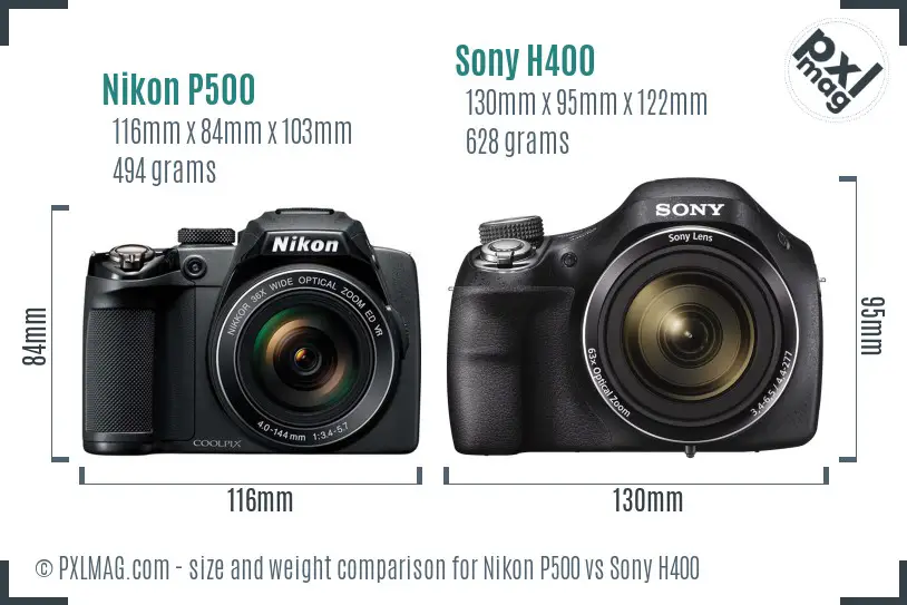 Nikon P500 vs Sony H400 size comparison