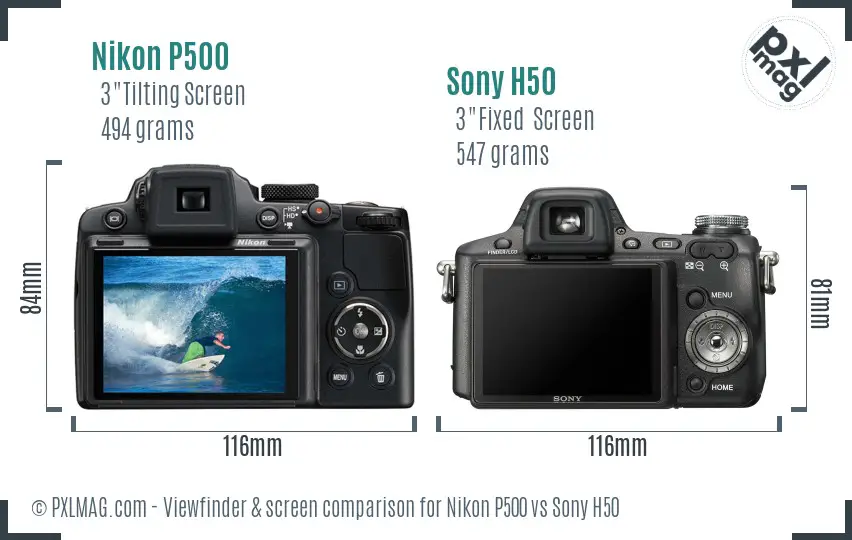 Nikon P500 vs Sony H50 Screen and Viewfinder comparison