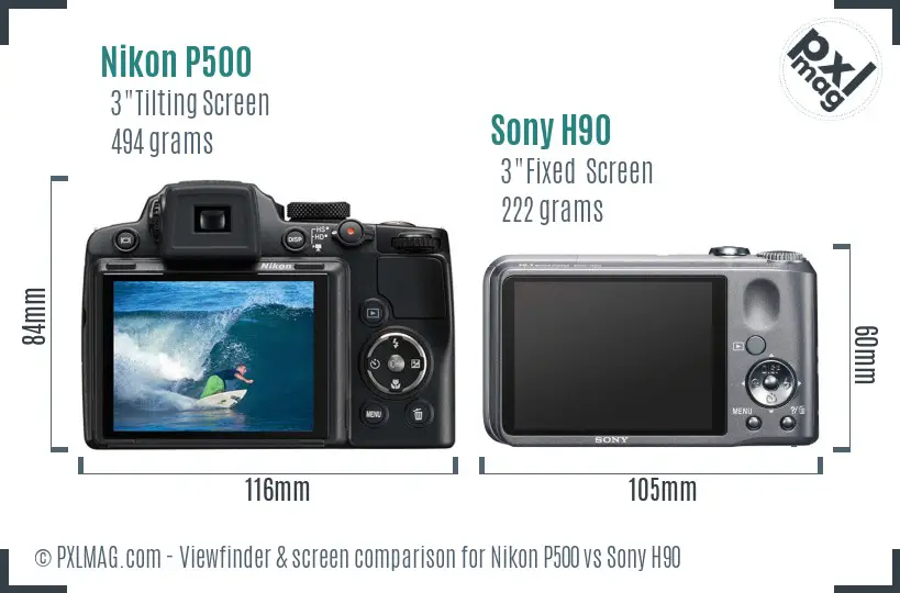 Nikon P500 vs Sony H90 Screen and Viewfinder comparison
