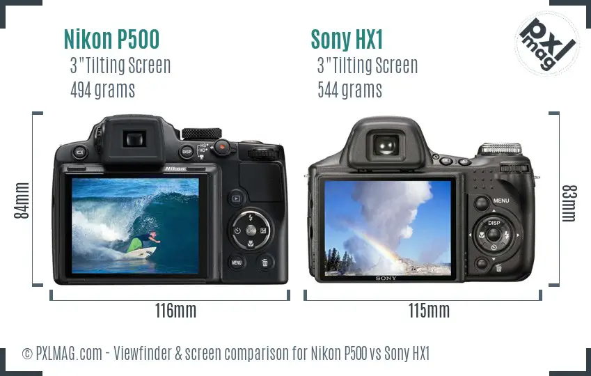 Nikon P500 vs Sony HX1 Screen and Viewfinder comparison