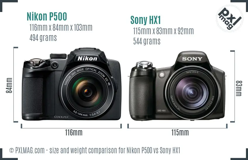 Nikon P500 vs Sony HX1 size comparison