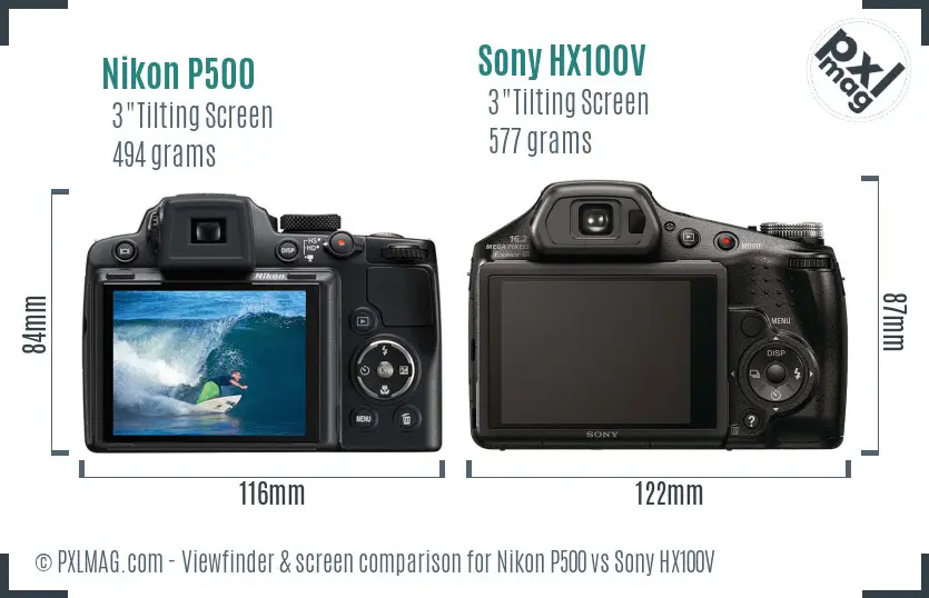 Nikon P500 vs Sony HX100V Screen and Viewfinder comparison