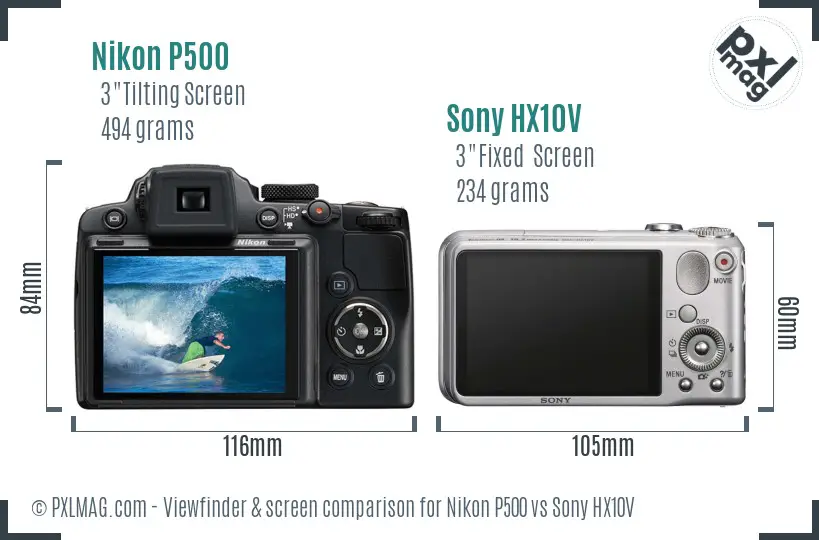 Nikon P500 vs Sony HX10V Screen and Viewfinder comparison