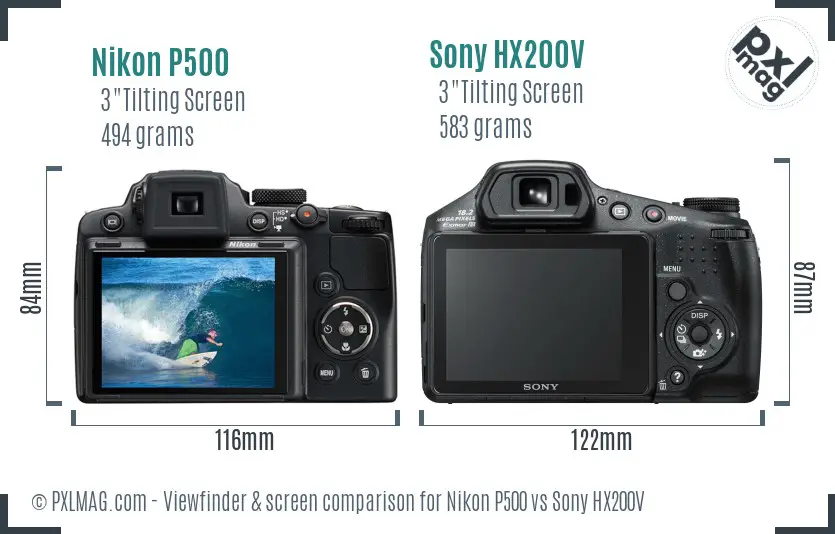 Nikon P500 vs Sony HX200V Screen and Viewfinder comparison