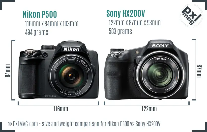 Nikon P500 vs Sony HX200V size comparison