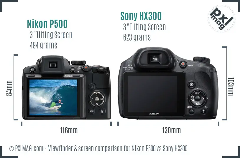 Nikon P500 vs Sony HX300 Screen and Viewfinder comparison