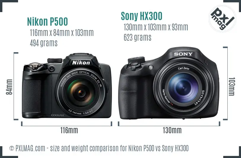 Nikon P500 vs Sony HX300 size comparison Nikon P500 vs Sony HX300 size comparison