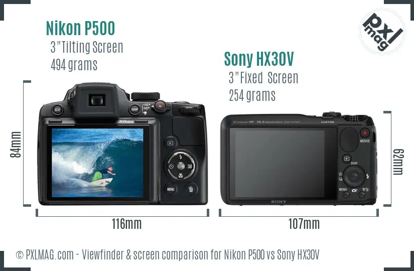 Nikon P500 vs Sony HX30V Screen and Viewfinder comparison