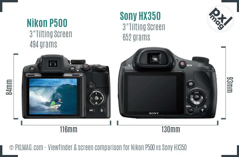Nikon P500 vs Sony HX350 Screen and Viewfinder comparison