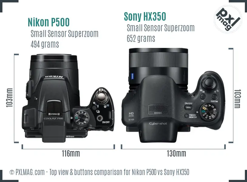 Nikon P500 vs Sony HX350 top view buttons comparison