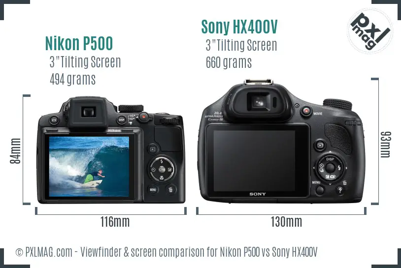 Nikon P500 vs Sony HX400V Screen and Viewfinder comparison