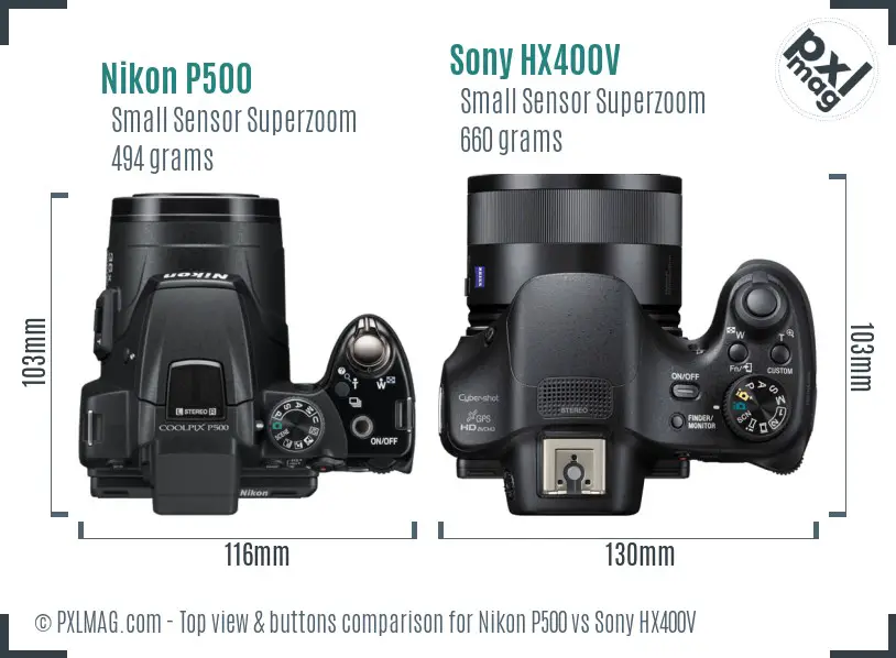 Nikon P500 vs Sony HX400V top view buttons comparison