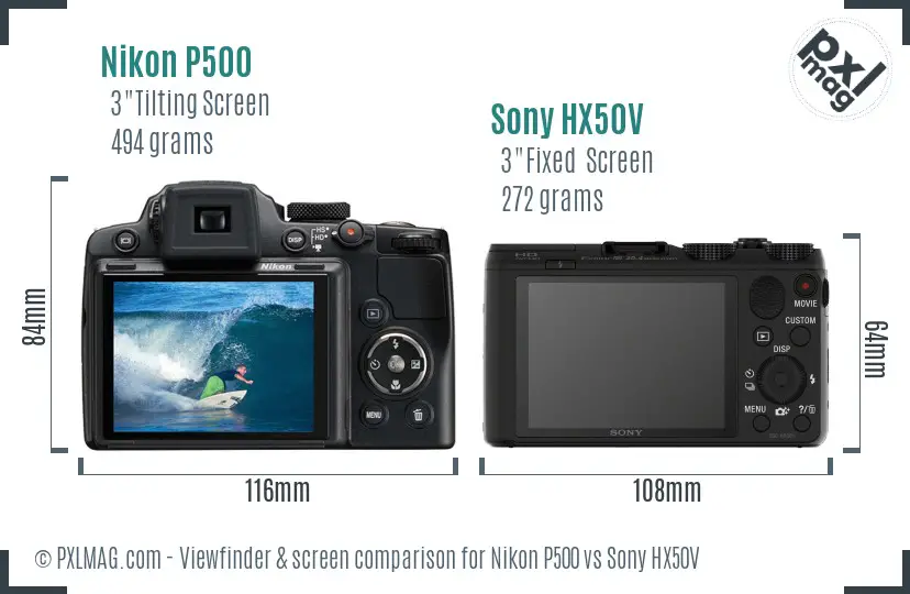 Nikon P500 vs Sony HX50V Screen and Viewfinder comparison Nikon P500 vs Sony HX50V Screen and Viewfinder comparison
