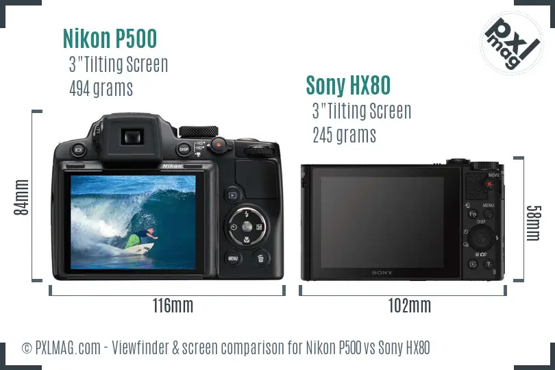 Nikon P500 vs Sony HX80 Screen and Viewfinder comparison