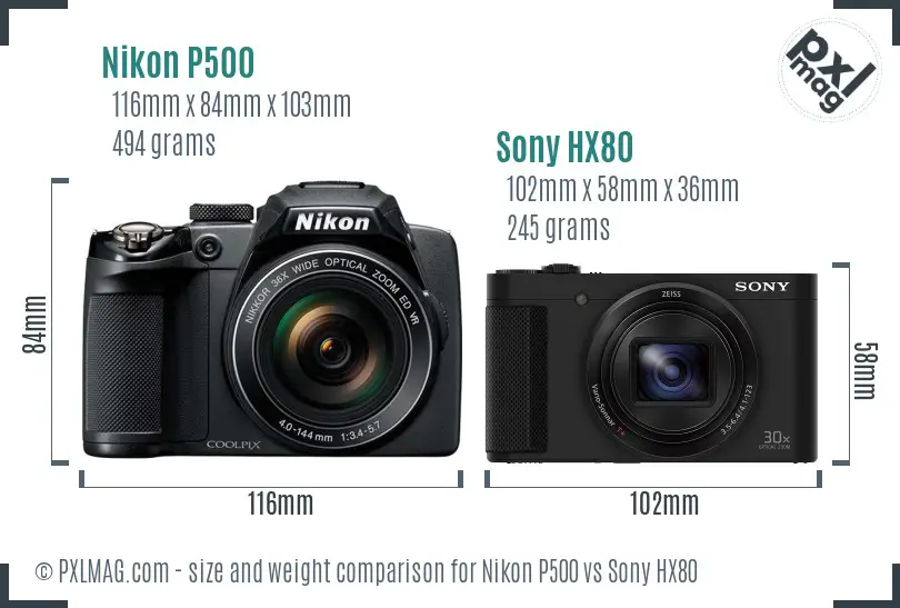 Nikon P500 vs Sony HX80 size comparison
